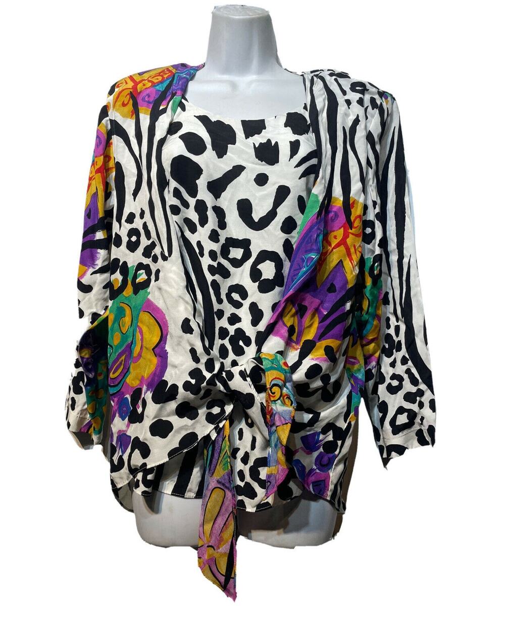 A.C. Sport Vintage Colorful Animal Print Floral blouse Women’s Size 8